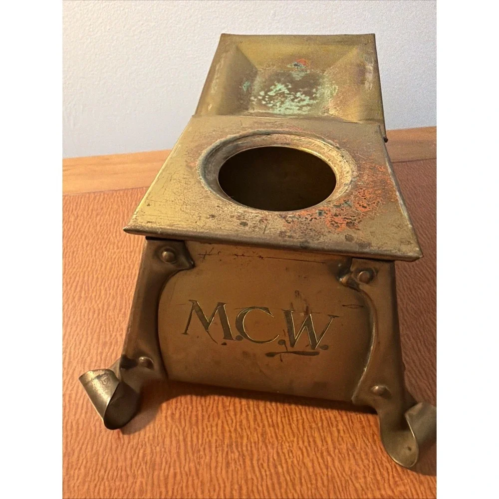 Antique Brass Inkwell Arts & Crafts Era‎ 1905 Soft Patina